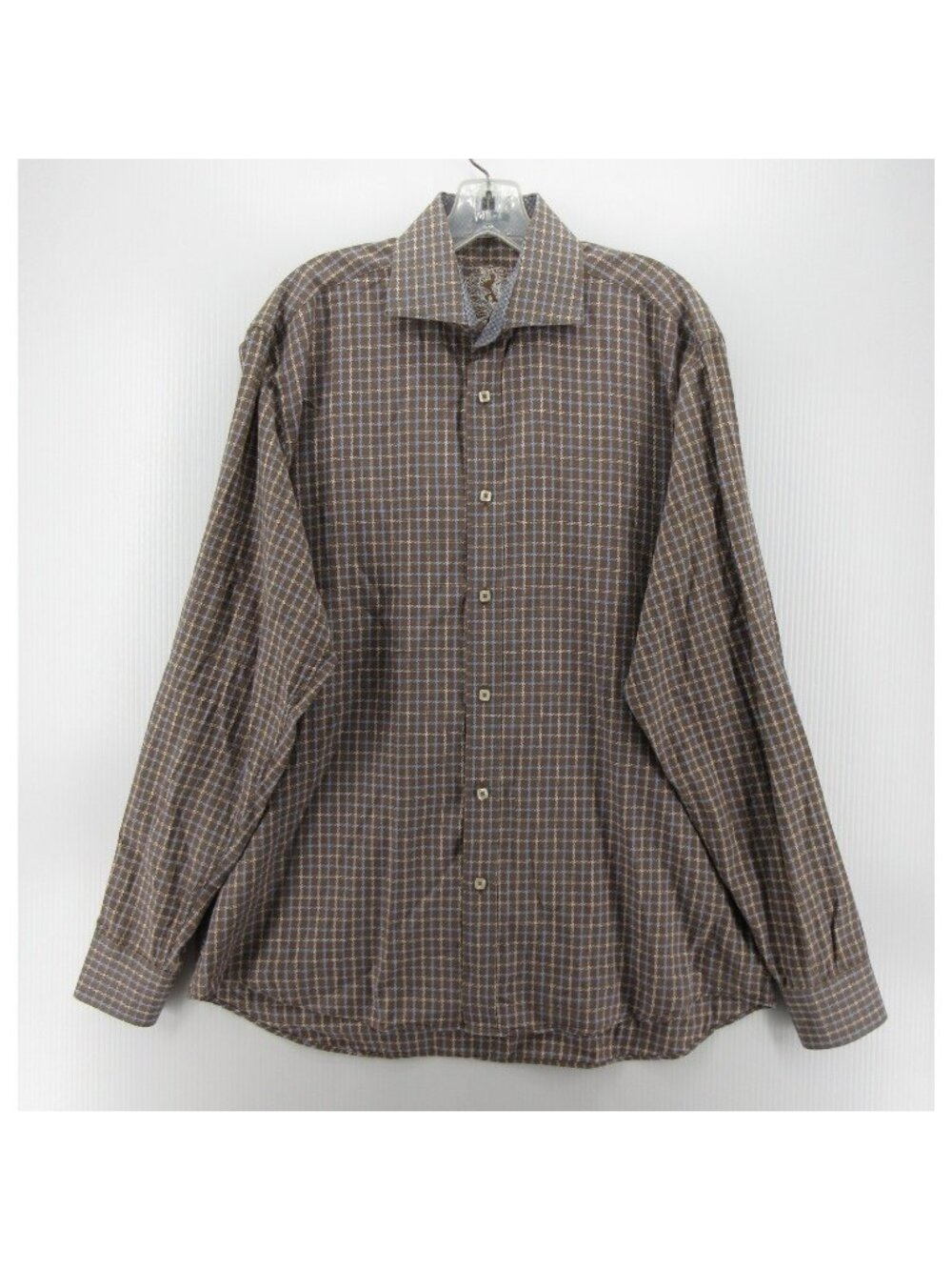 Bugatchi Shirt Large Button Up Check Classic Fit Textured Flip Cuffs